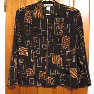 Kensington Square, Zip Front, Black w/ Gold Pattern, Petite Medium